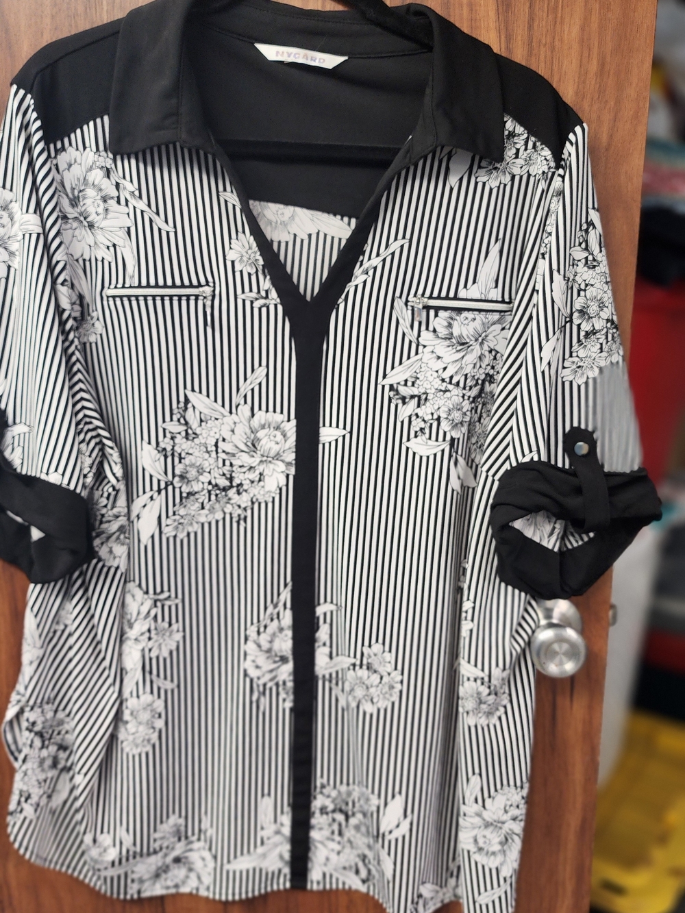 Black & White Floral Stripe Women's Shirt Blouse